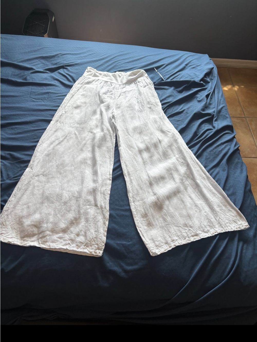 Wide Leg White Linen Blend Pants - Flowy Summer Style